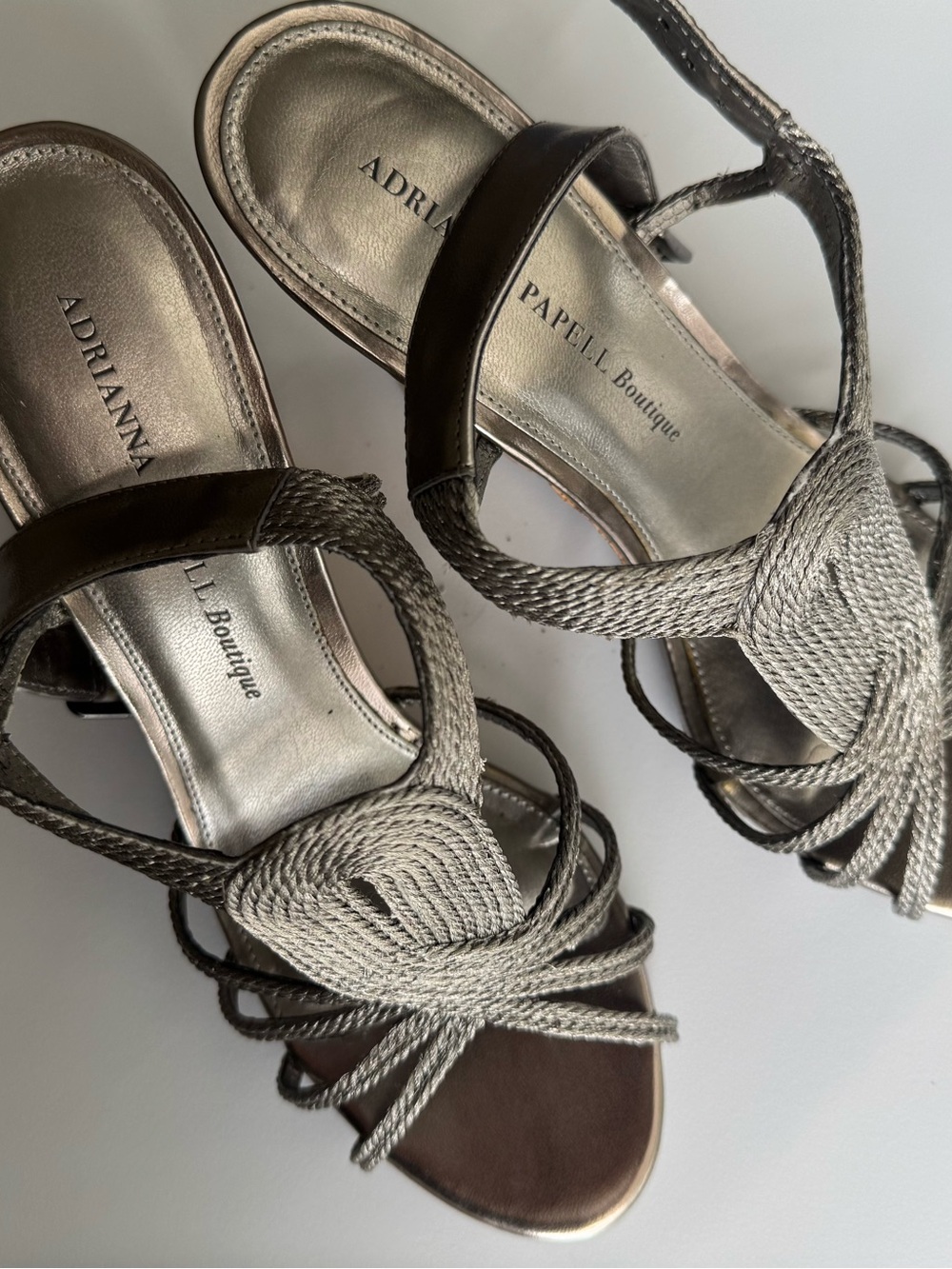 Adrianna Papell Silver Rope Strap Sandals